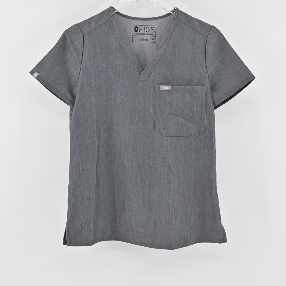 Figs Caterina Scrub Top Womens Size XS Gray Technical Collection Stretch Pocket